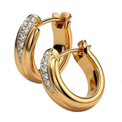 18K Yellow Gold Diamond Pavé Huggie Hoop Earrings