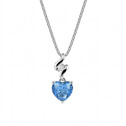 925 Sterling Silver Twist Heart Cut Birthstone Pendant Necklace