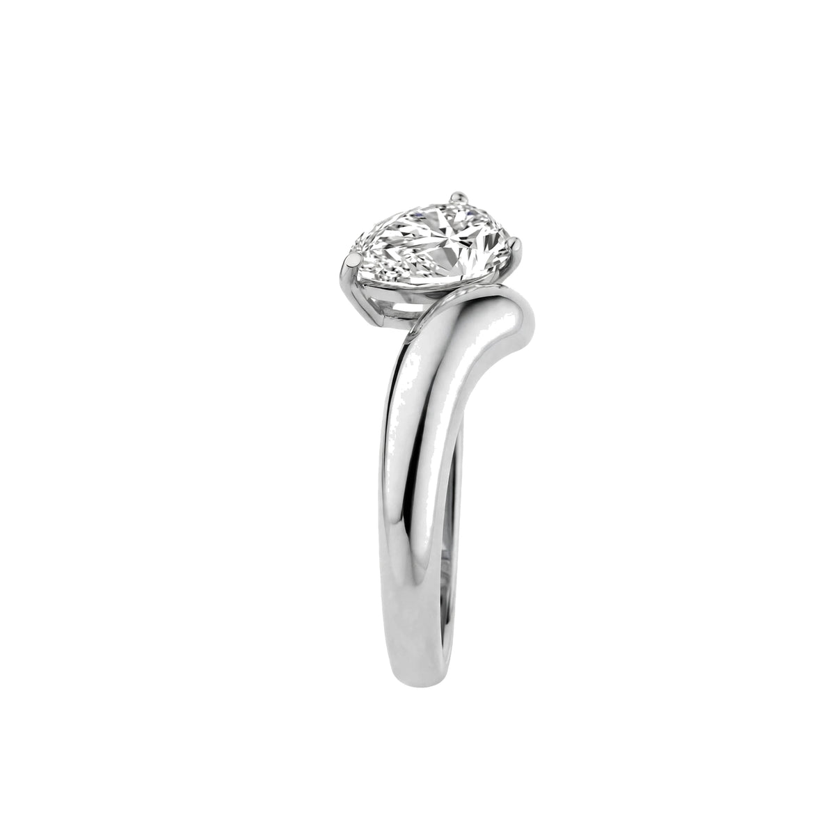 18K Yellow Gold Asymmetric Pear Cut Diamond Engagement Ring.