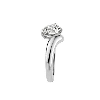 18K Yellow Gold Asymmetric Pear Cut Diamond Engagement Ring.