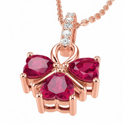 18K White Gold Ruby and Diamond Clover Pendant Necklace