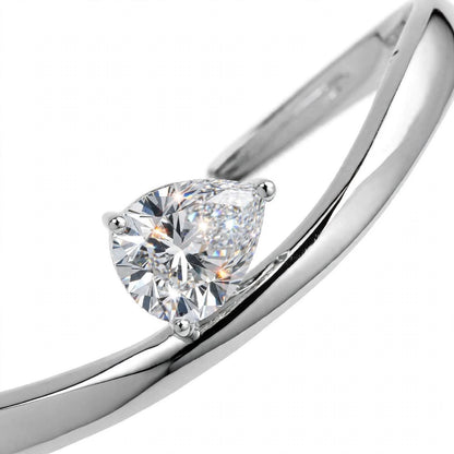 14K Yellow Gold Pear-Cut Solitaire Wave Cuff Bangle