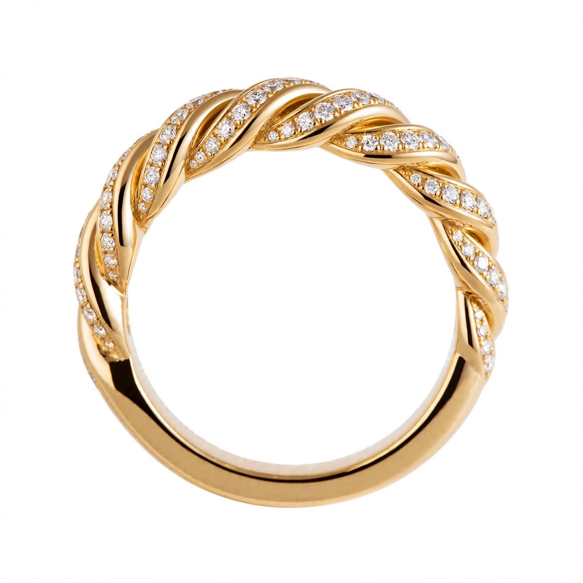 18K Yellow Gold Pavé Diamond Sculpted Twist Eternity Band Ring