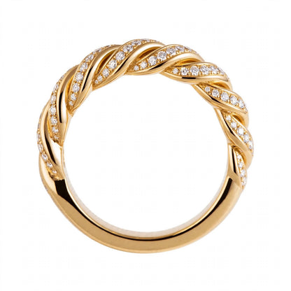18K Yellow Gold Pavé Diamond Sculpted Twist Eternity Band Ring