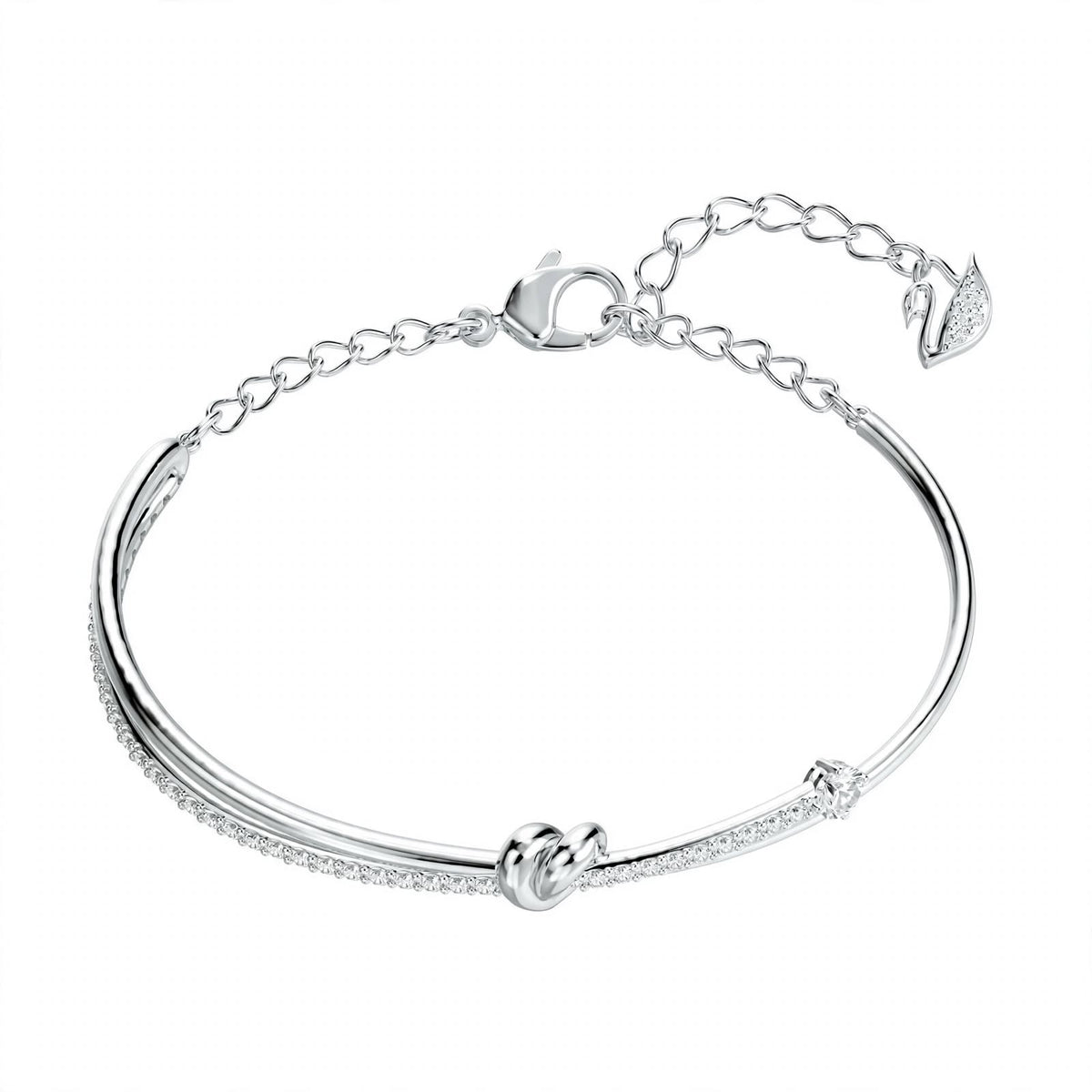 18K Rose Gold Knot Bangle – Dual Strand Crystal Pavé Promise Bracelet