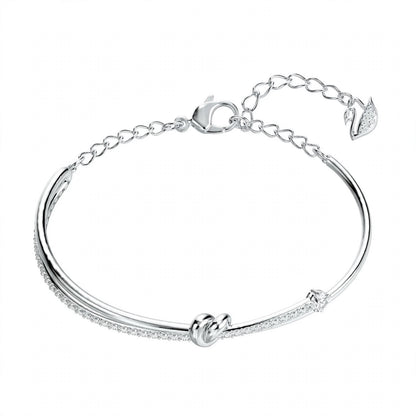 18K Rose Gold Knot Bangle – Dual Strand Crystal Pavé Promise Bracelet