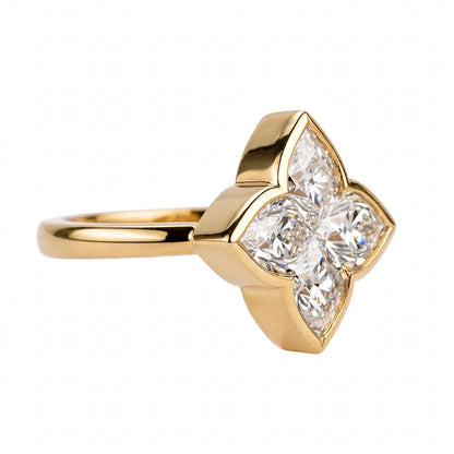 14K Gold Four-Petal Clover Engagement Ring