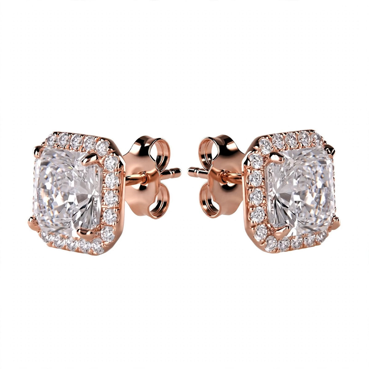 18K Yellow Gold Cushion-Cut Diamond Halo Stud Earrings
