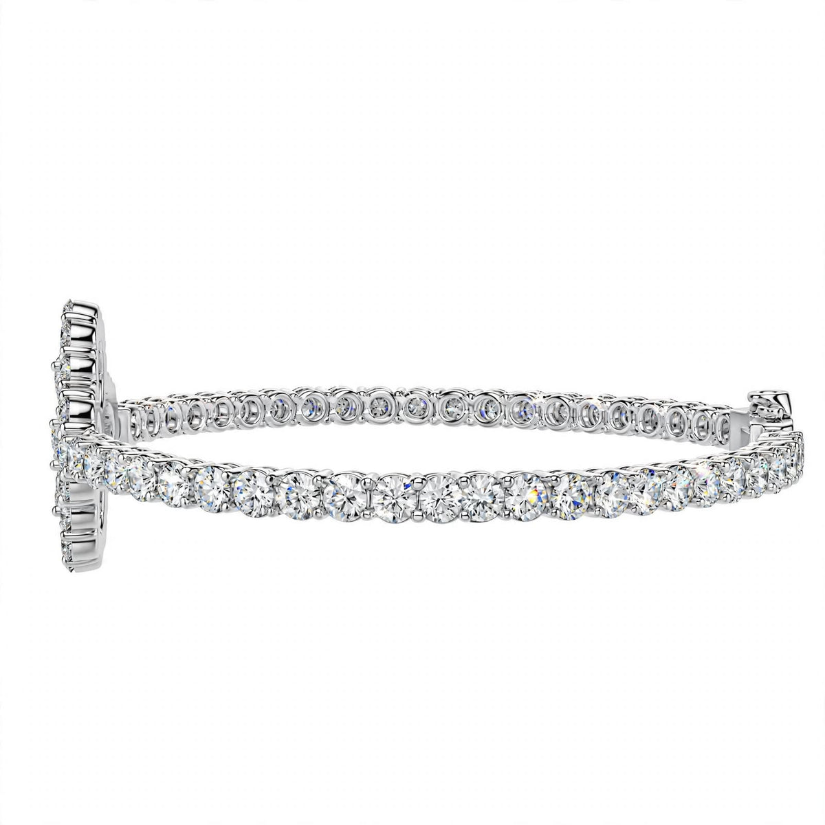 18K White Gold Pear and Round Cut Diamond Clover Charm Tennis Bracelet