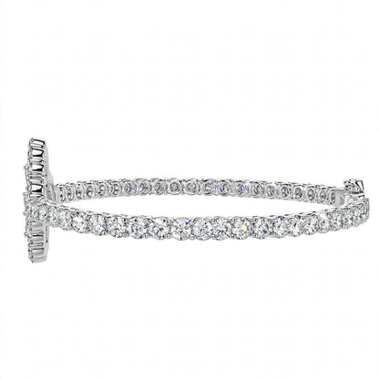 18K White Gold Pear and Round Cut Diamond Clover Charm Tennis Bracelet