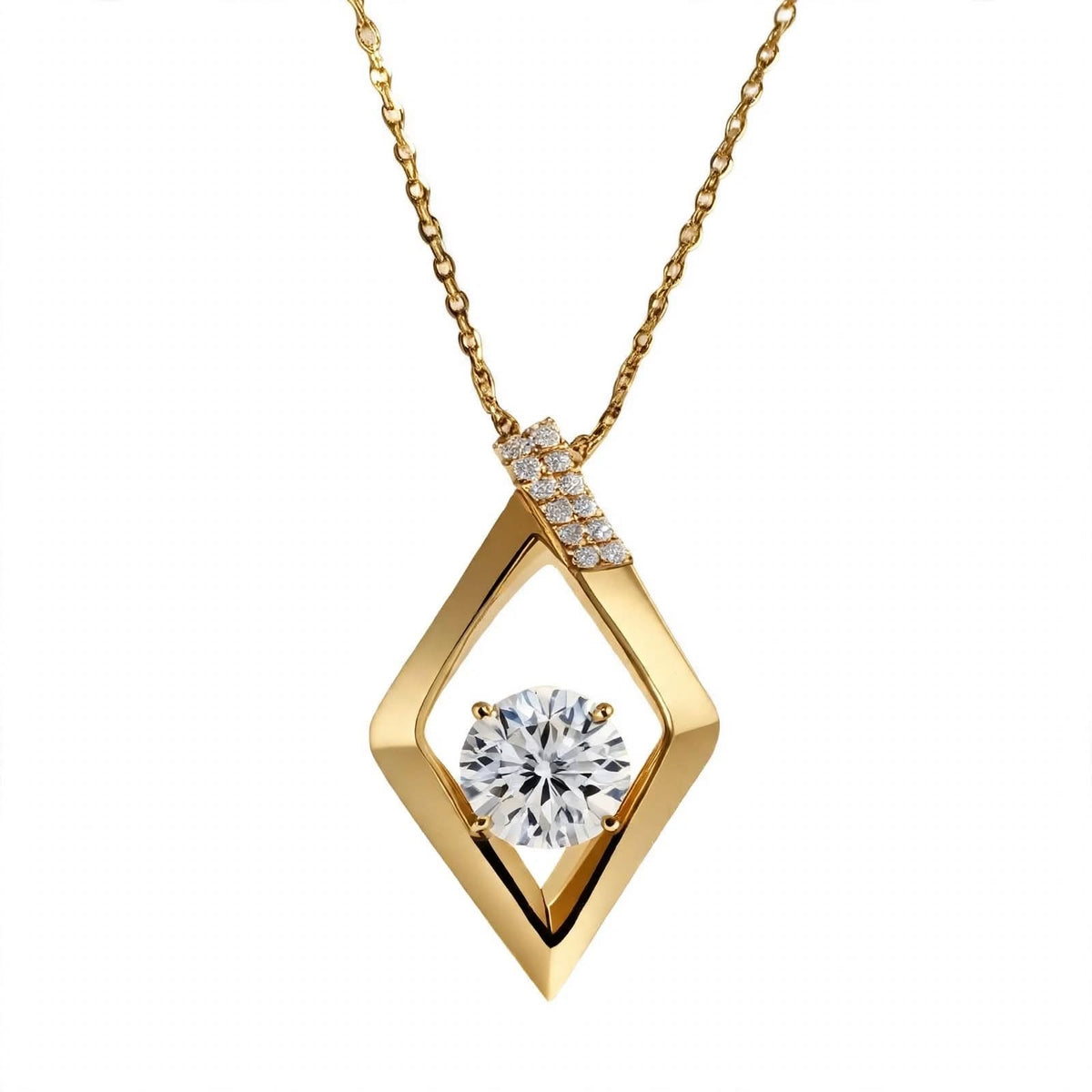 14K Yellow Gold Geometric Rhombus Solitaire Pendant