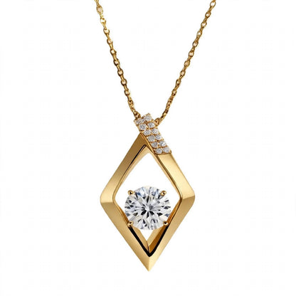 14K Yellow Gold Geometric Rhombus Solitaire Pendant