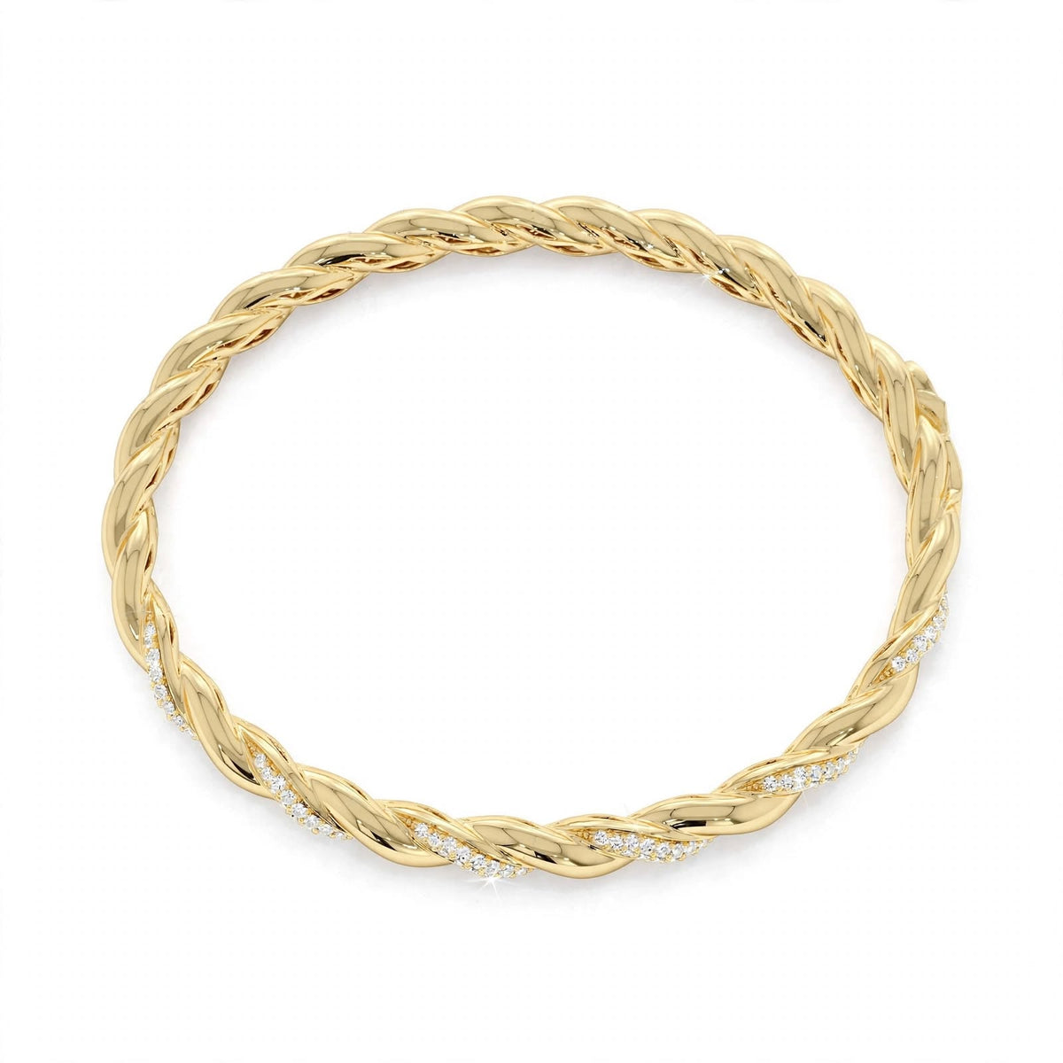 18K Rose Gold Pavé Diamond Twisted Rope Bangle Bracelet