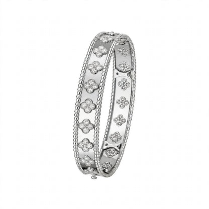 18K Yellow Gold Four-Leaf Clover Bangle Bracelet