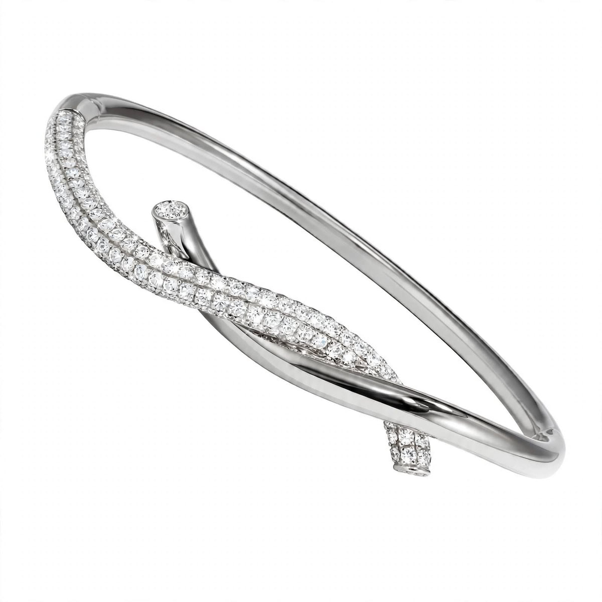 18K Yellow Gold Intertwined Pave Diamond Tie Bangle