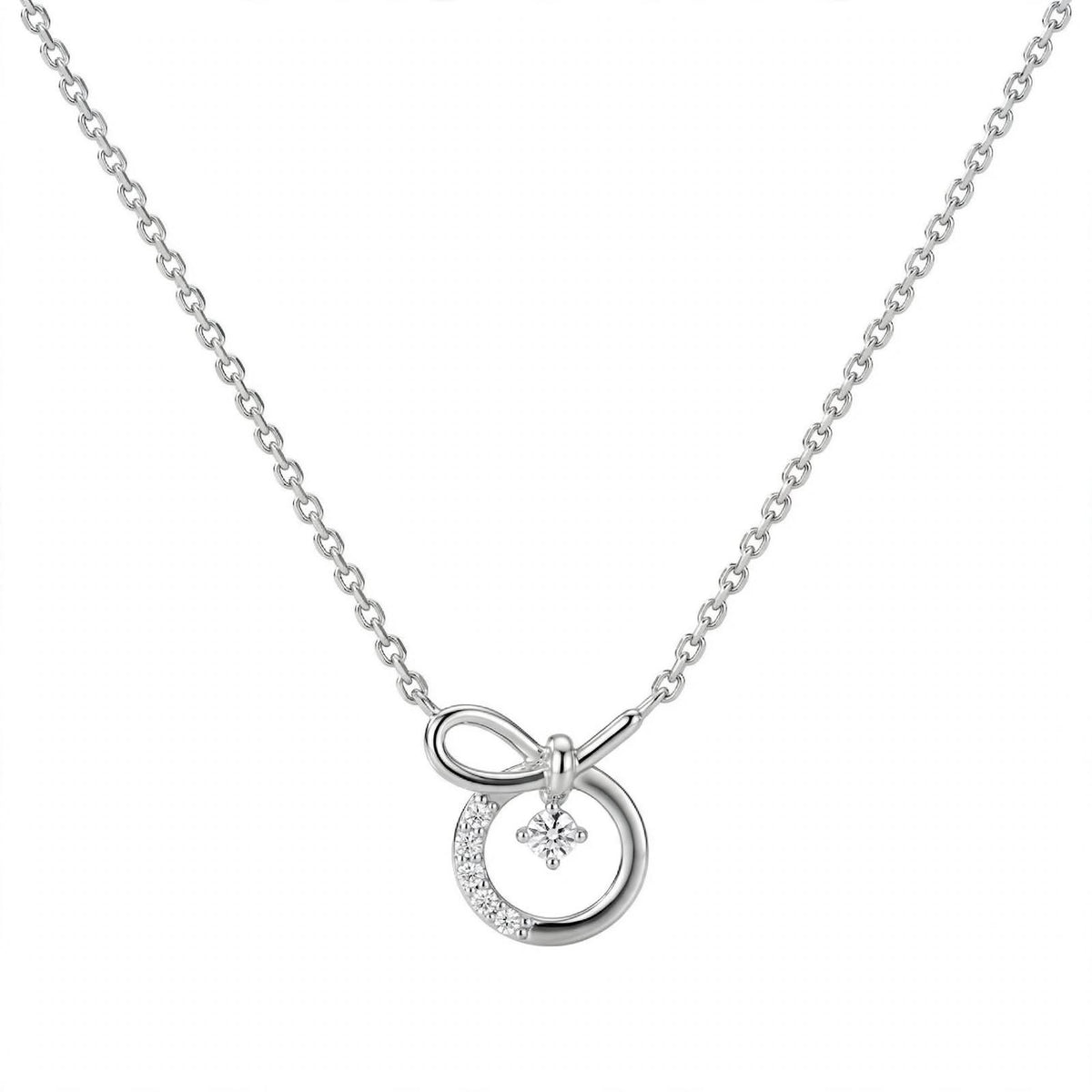 14K White Gold Promise Knot Bow Diamond Pendant Necklace