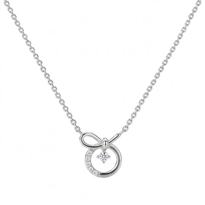 14K White Gold Promise Knot Bow Diamond Pendant Necklace
