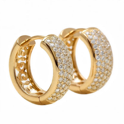 18K Yellow Gold Multi-Row Diamond Pavé Huggie Hoop Earrings