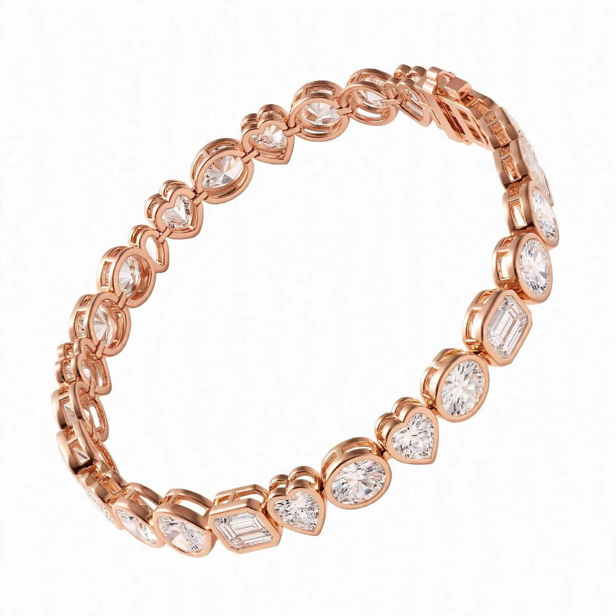 14K Yellow Gold Multi-Shape Bezel-Set Diamond Tennis Bracelet