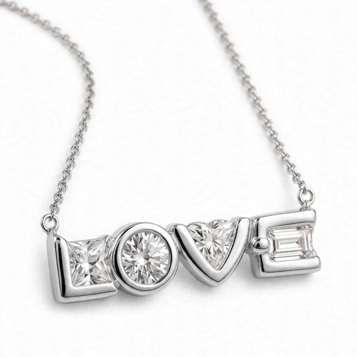 14K Yellow Gold Multi-Shape Diamond "LOVE" Pendant Necklace