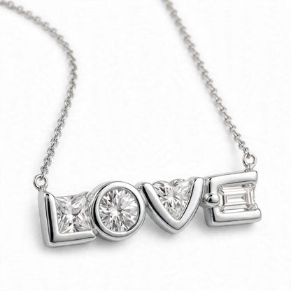 14K Yellow Gold Multi-Shape Diamond "LOVE" Pendant Necklace