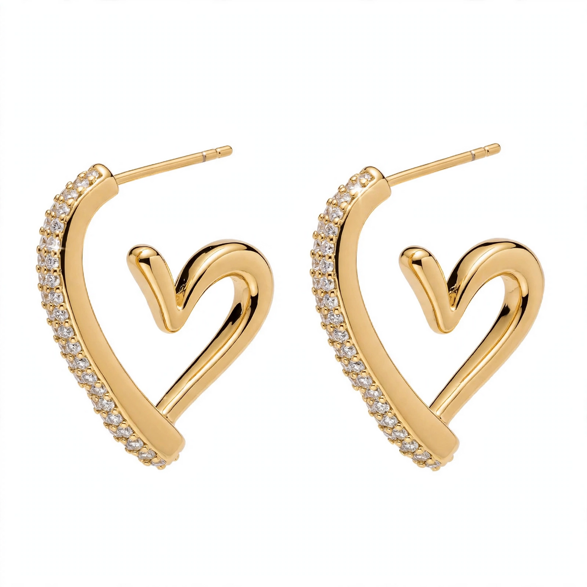 18K Gold Plated Crystal Pavé Open Heart Half Hoops