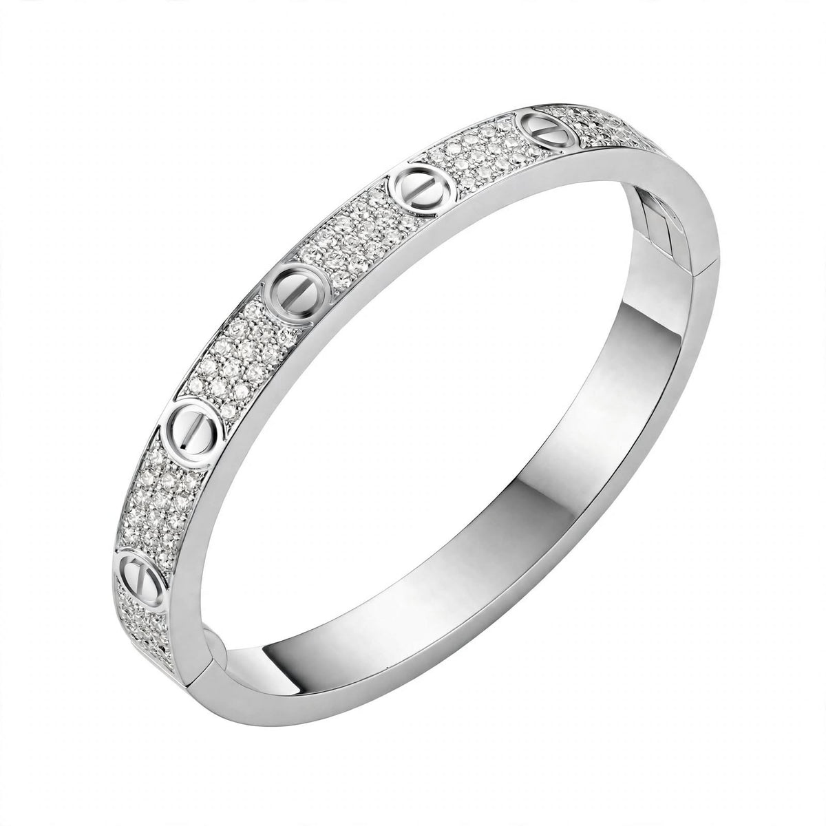 18K Gold Paved Screw Motif Oval Bangle Bracelet