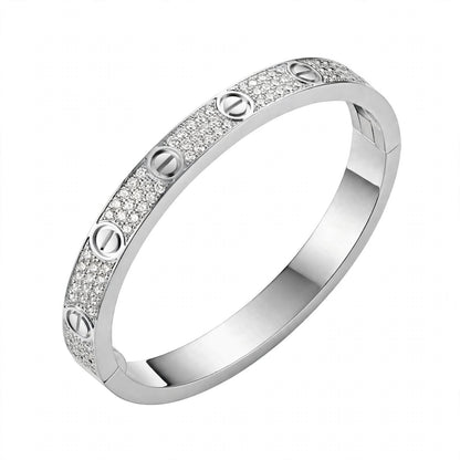 18K Gold Paved Screw Motif Oval Bangle Bracelet