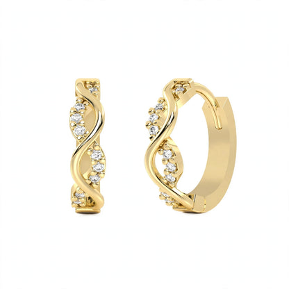 Yellow Gold Infinity Twist Diamond Huggie Hoop Earrings