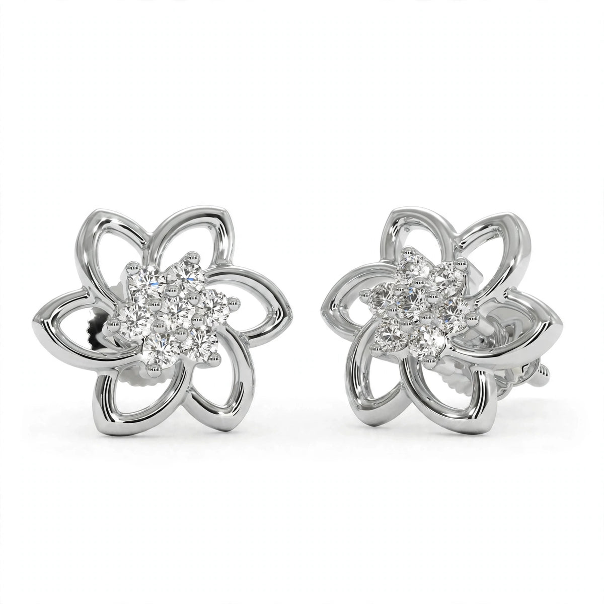 Yellow Gold Floral Cluster Diamond Stud Earrings