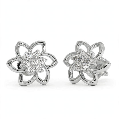 Yellow Gold Floral Cluster Diamond Stud Earrings