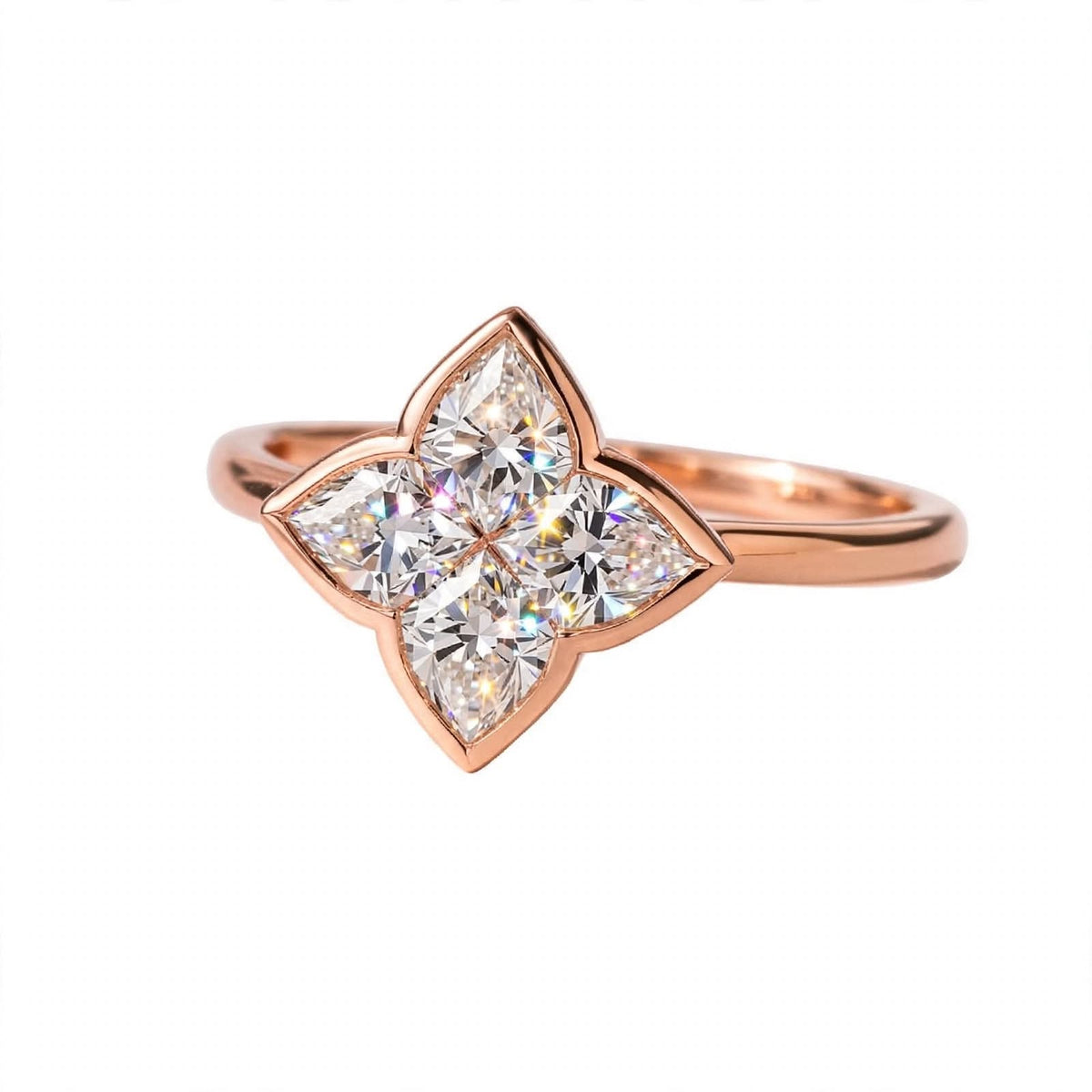 14K Gold Four-Petal Clover Engagement Ring