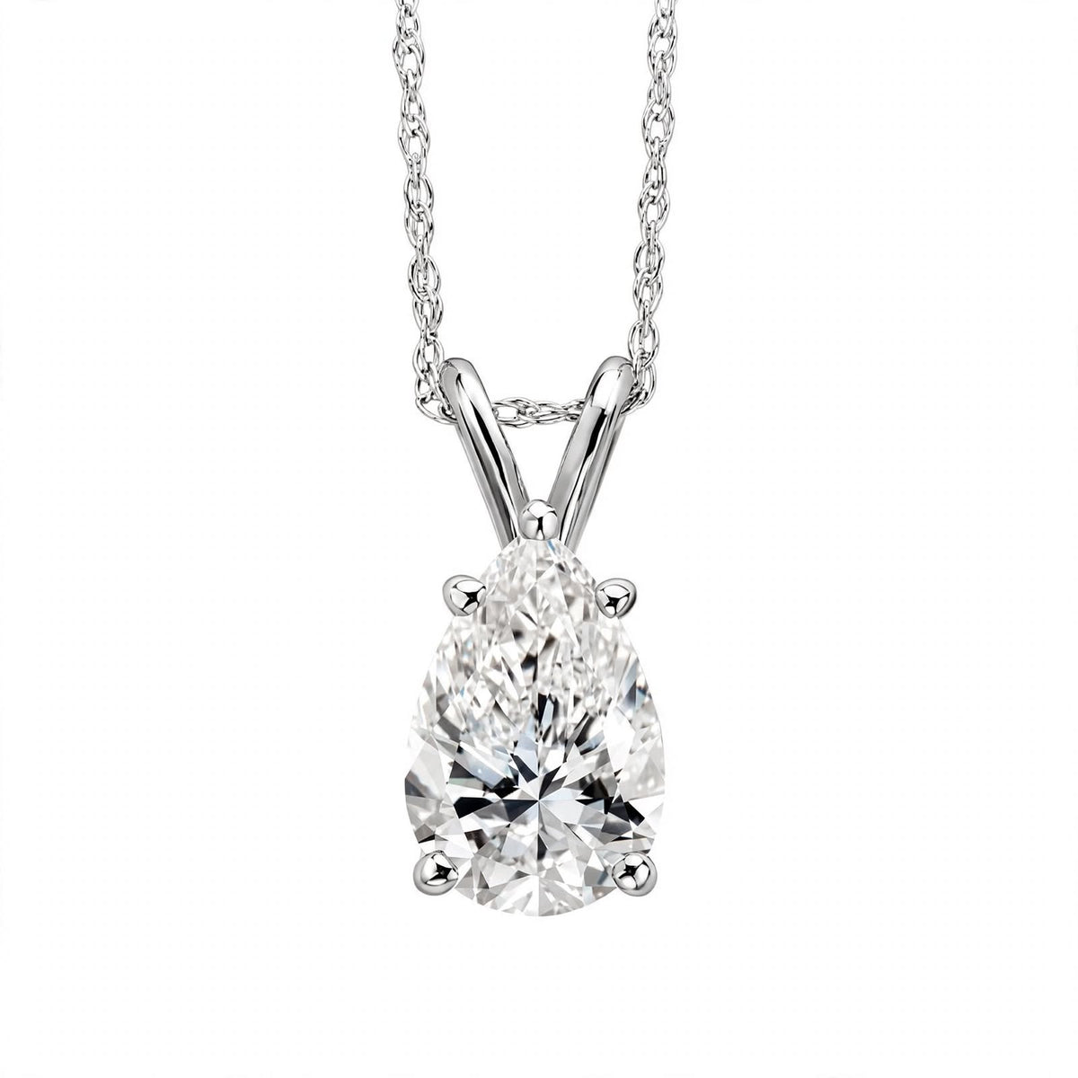 14K White Gold Pear-Shaped Diamond Solitaire Pendant Necklace
