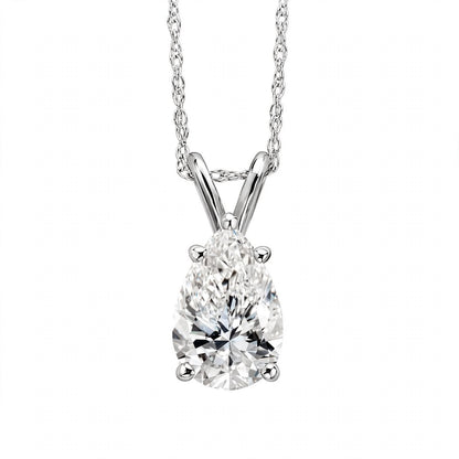 14K White Gold Pear-Shaped Diamond Solitaire Pendant Necklace