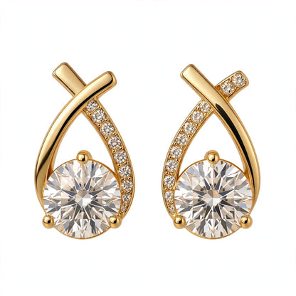Yellow Gold Criss-Cross Solitaire Stud Earrings