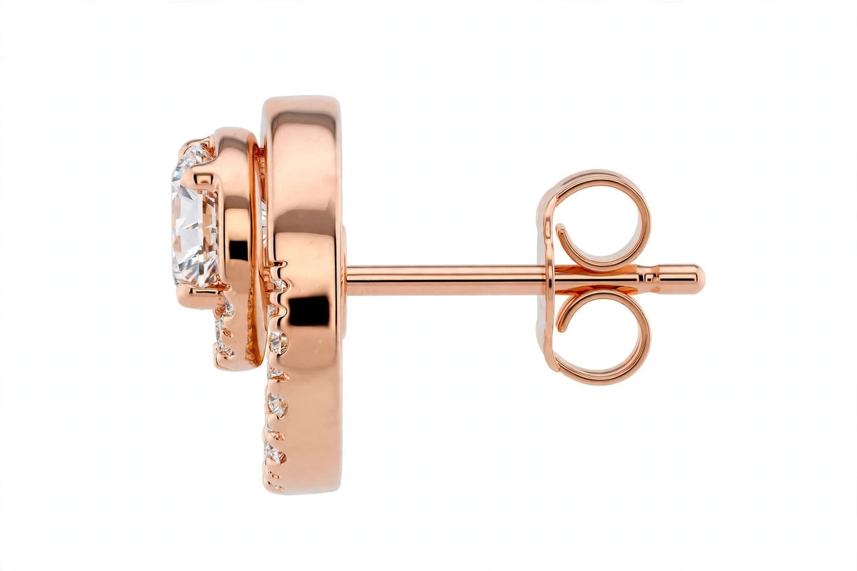 14K Yellow Gold Round Diamond Double Circle Stud Earrings