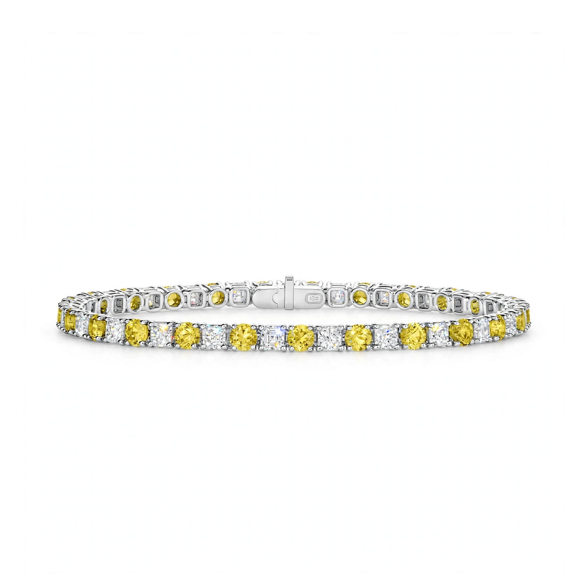 14K White Gold Classic Aquamarine and Diamond Alternating Tennis Bracelet