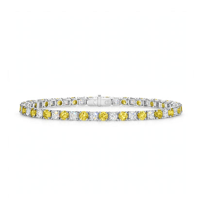 14K White Gold Classic Aquamarine and Diamond Alternating Tennis Bracelet
