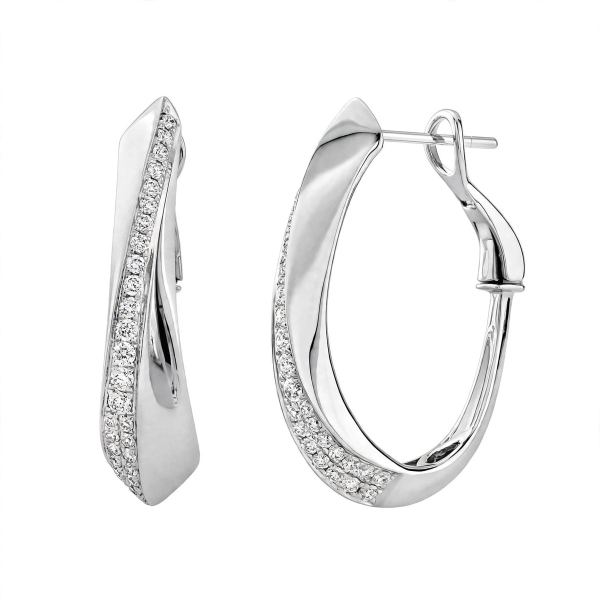 Yellow Gold Diamond Twist Hoop Earrings – Sculptural Wave J-Hoops