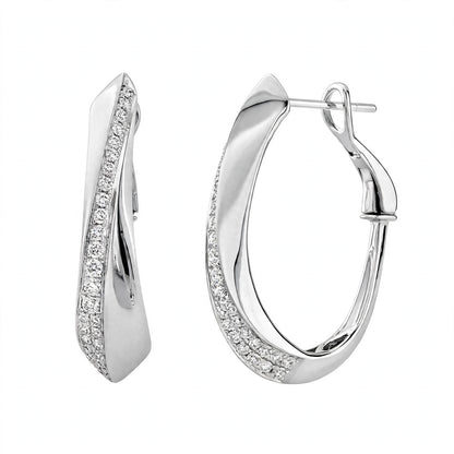 Yellow Gold Diamond Twist Hoop Earrings – Sculptural Wave J-Hoops