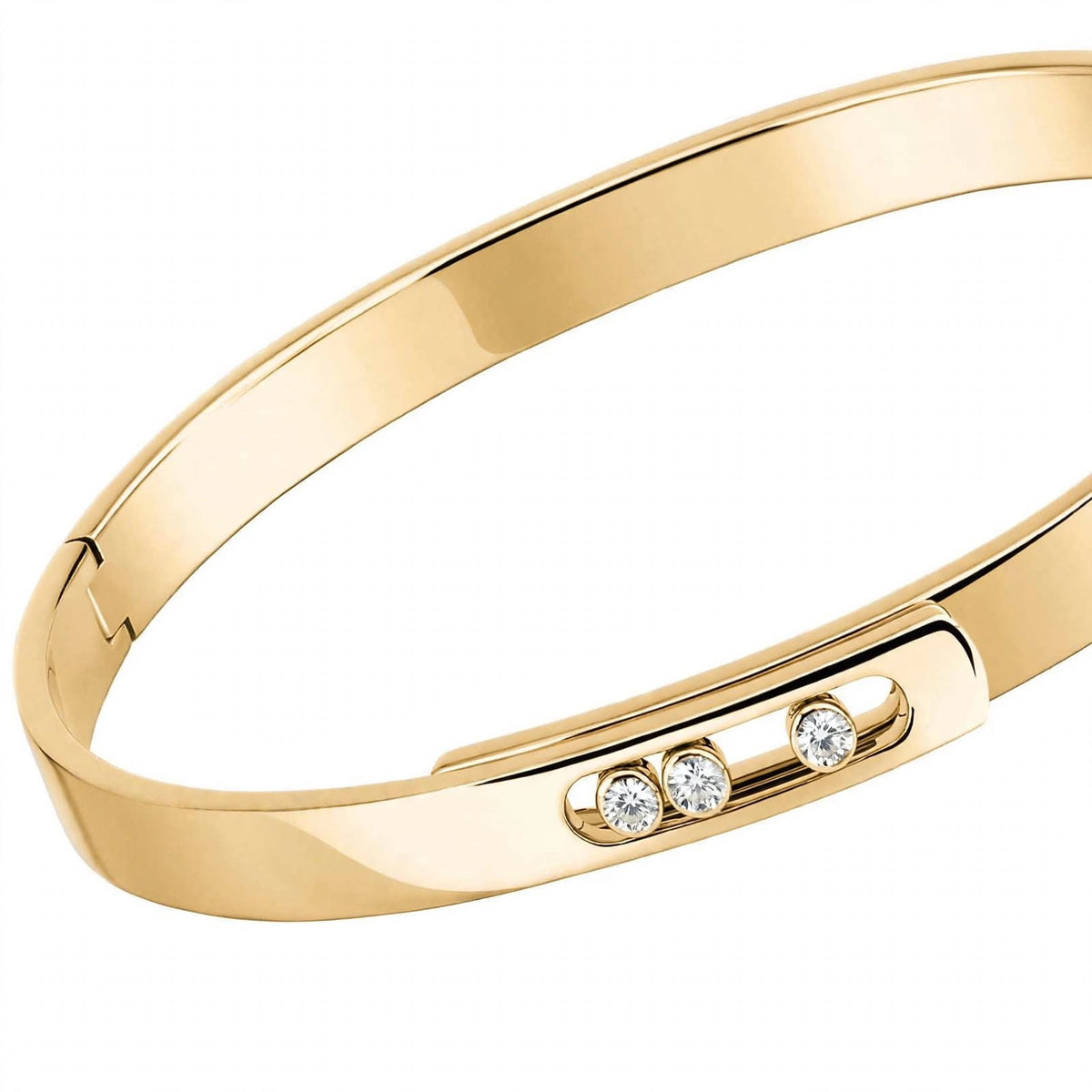 18K Yellow Gold Three-Stone Moving Diamond Bangle
