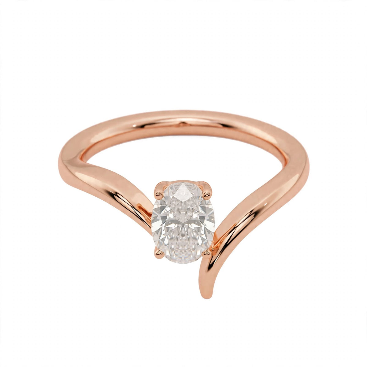14K Yellow Gold Oval Diamond Bypass Solitaire Engagement Ring