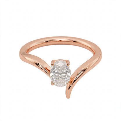 14K Yellow Gold Oval Diamond Bypass Solitaire Engagement Ring