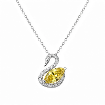 925 Sterling Silver Blue Crystal Swan Pendant Necklace