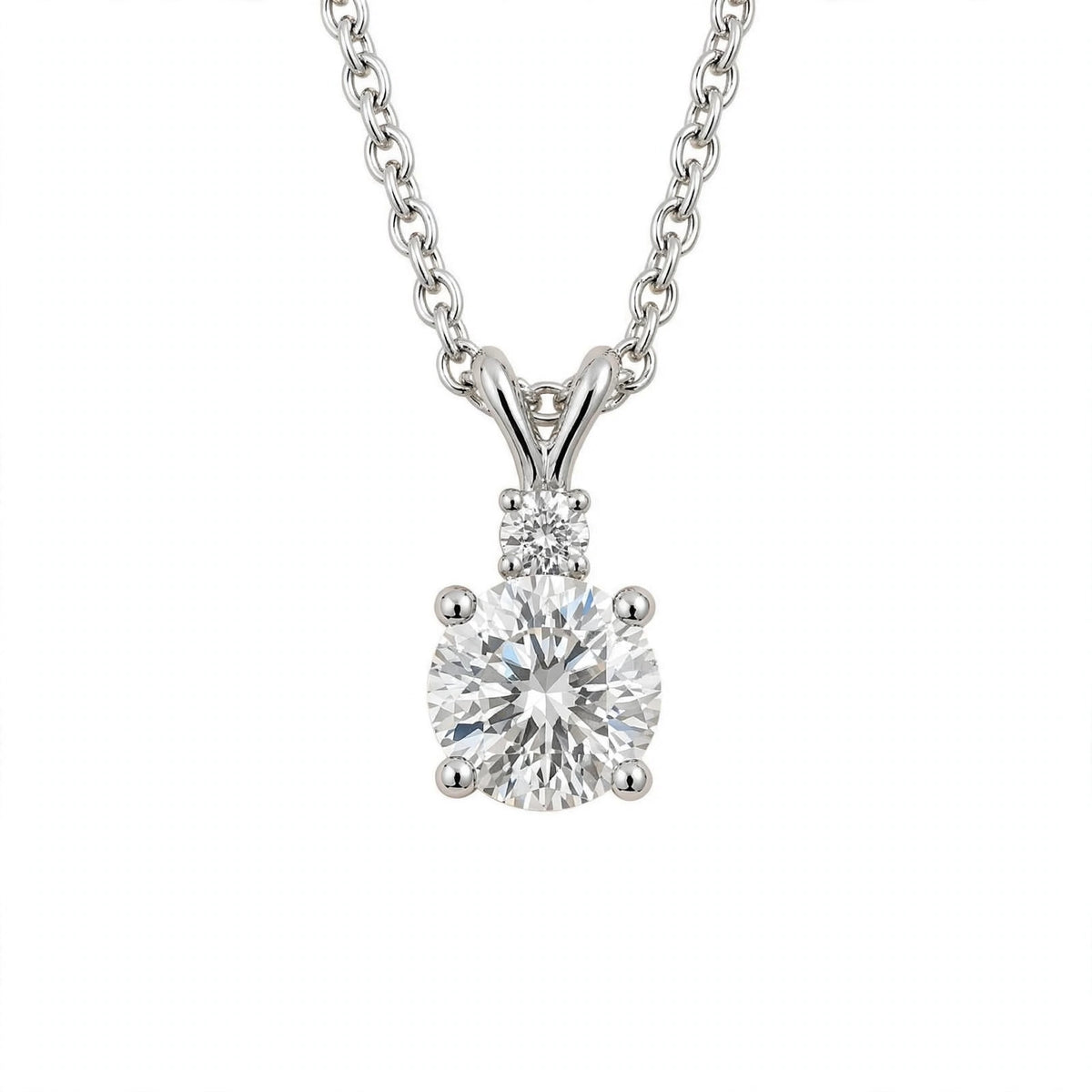 14K White Gold Radiant Dual-Stone Solitaire Diamond Pendant Necklace