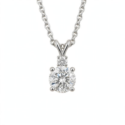 14K White Gold Radiant Dual-Stone Solitaire Diamond Pendant Necklace