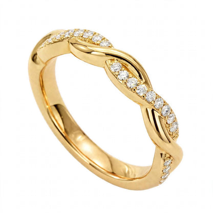 14K Yellow Gold Petite Twisted Vine Pavé Diamond Wedding Band