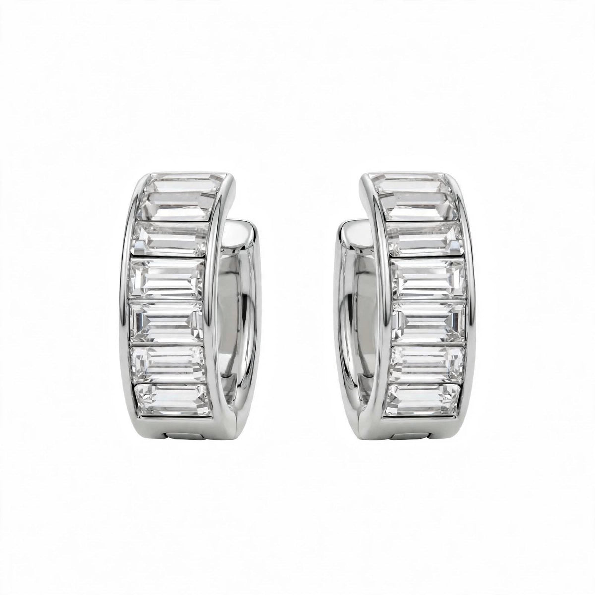 14K Yellow Gold Baguette Diamond Huggie Earrings