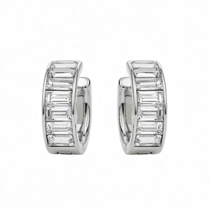 14K Yellow Gold Baguette Diamond Huggie Earrings