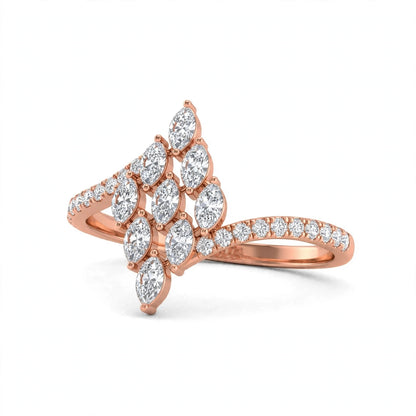 Yellow Gold Multi-Stone Marquise Diamond Cluster Bypass Ring